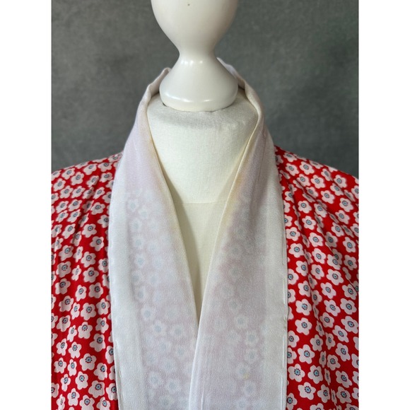 Vintage Japanese Silk Kimono Robe Red Floral Komon Full Length Boho Cottagecore - Picture 3 of 9